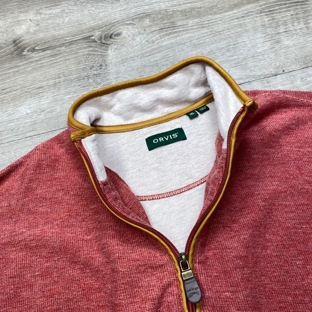 Orvis Pullover Mens XL Red Leather‎ Elbow Patch 1/4 Zip Sweater 8H82 Outdoor